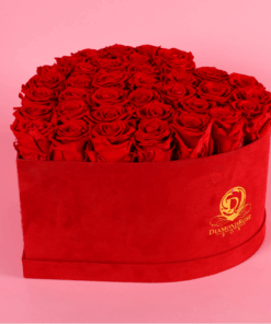 Red Velvet Heart Box with Large Roses