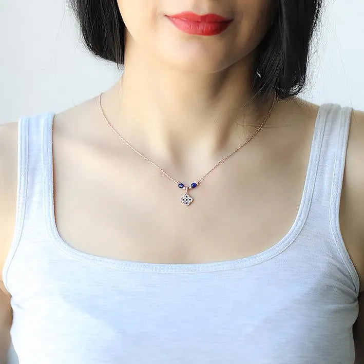 Clover Pave Necklace in Sapphire - Image 2