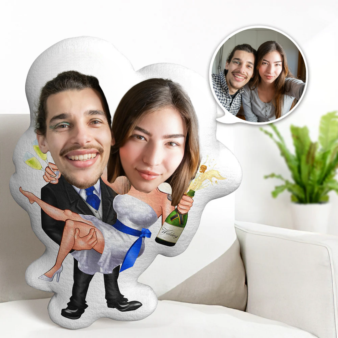 Custom Couple Minime Pillow Personalized Princess Hug Wedding Champagne Photo Face Pillow Anniversary Gift
