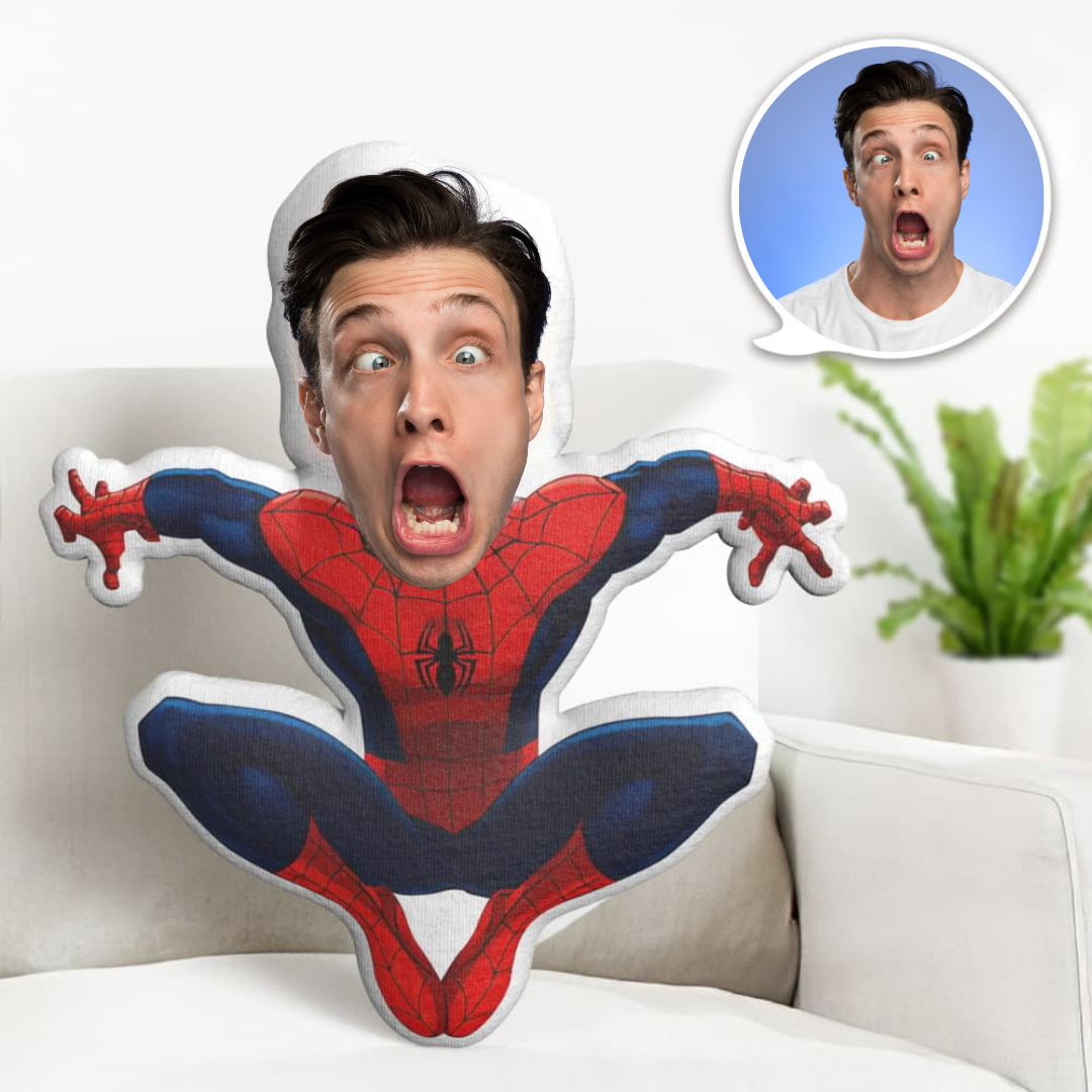 Custom Face Pillow Personalized Photo Pillow Squatting Spiderman MiniMe Pillow