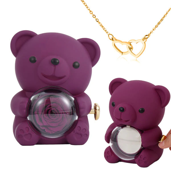 Engraved Heart Necklace - with real Rose Bear Giftbox - Image 11