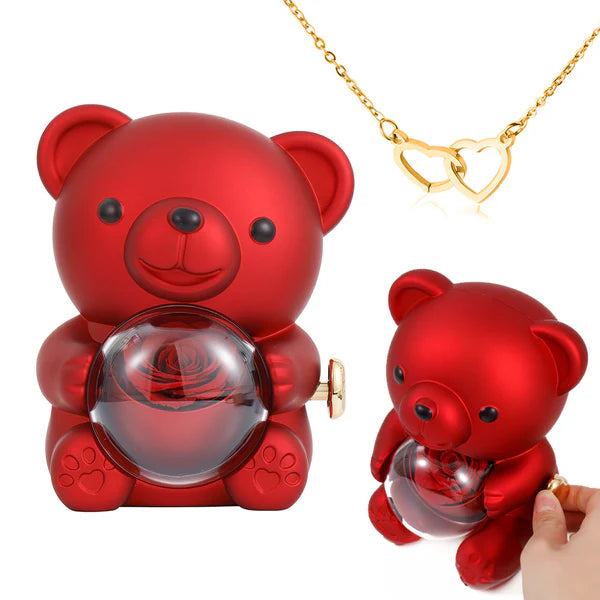 Engraved Heart Necklace - with real Rose Bear Giftbox - Image 5