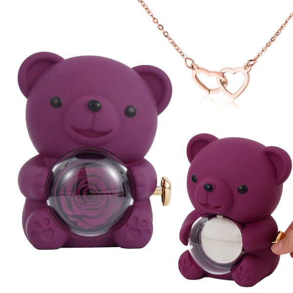 Engraved Heart Necklace - with real Rose Bear Giftbox - Image 12