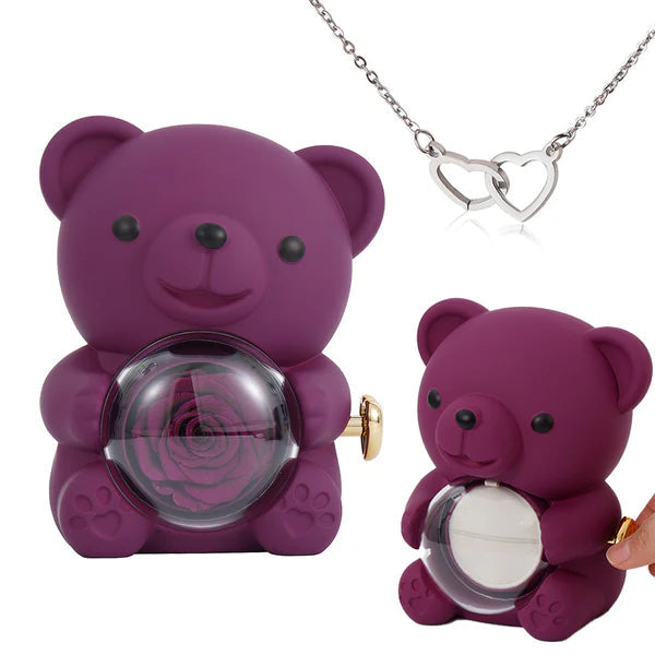 Engraved Heart Necklace - with real Rose Bear Giftbox - Image 13