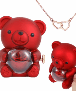 Engraved Heart Necklace - with real Rose Bear Giftbox