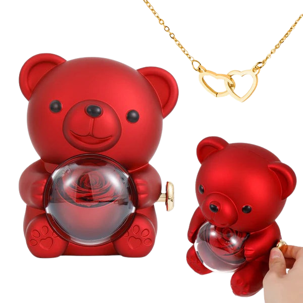 Engraved Heart Necklace - with real Rose Bear Giftbox - Image 2