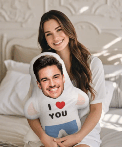 Custom Face Mini Me I LOVE YOU Pillow – Personalized Photo Cushion Gift for Her
