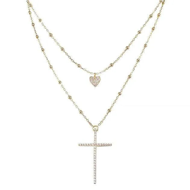 Layered Cross Pave Necklace
