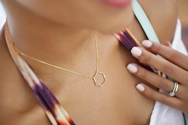 Multicolor Stone Hexagon Necklace - Image 2