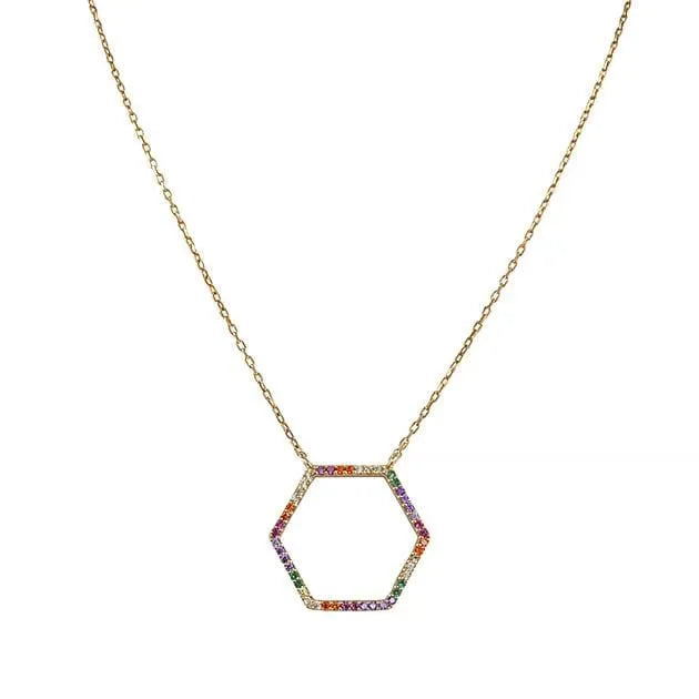 Multicolor Stone Hexagon Necklace