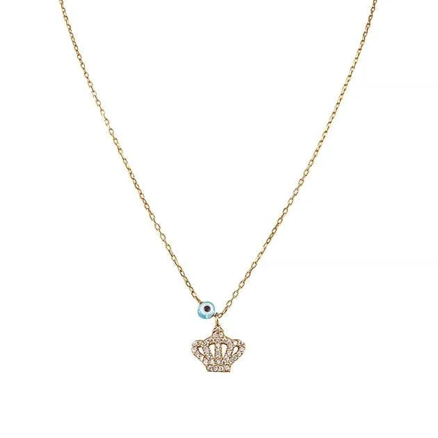 Royal Crown Necklace with Evil Eye