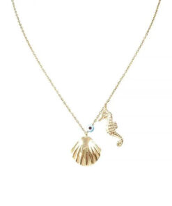 Seashell & Seahorse Necklace with Evil Eye