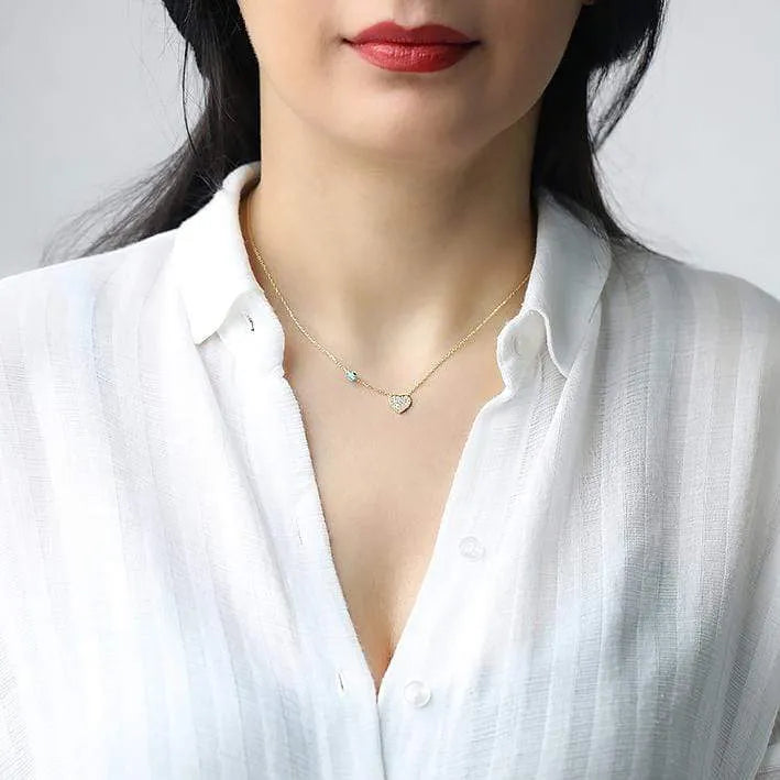 Tiny Heart Necklace with Evil Eye - Image 3