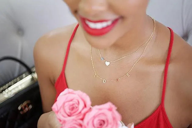 Tiny Heart Necklace with Evil Eye - Image 2