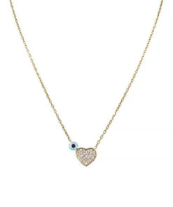 Tiny Heart Necklace with Evil Eye
